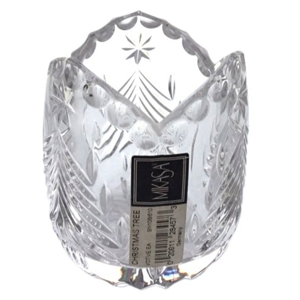 MIKASA Glass Cut Crystal Christmas Tree Candle Votive Holder Germany 4 inches
